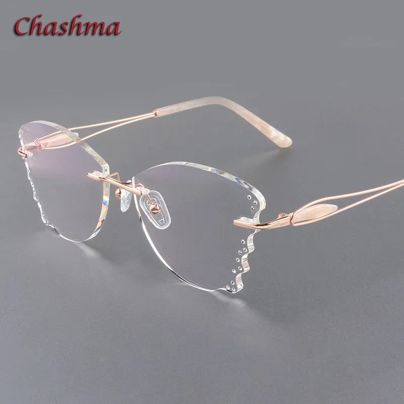 Chashma Ochki Women's Rimless ButterflyTitanium Eyeglasses Clear Lenses 88205