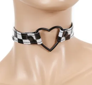 Checkered Black Heart Choker