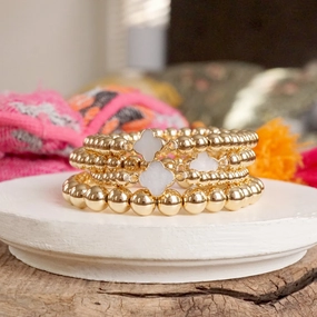 Clover Gold-Tone Ball Beads Bracelet Stack ?C Mother of Pearl Quatrefoil Classic Example Unbridled Blends