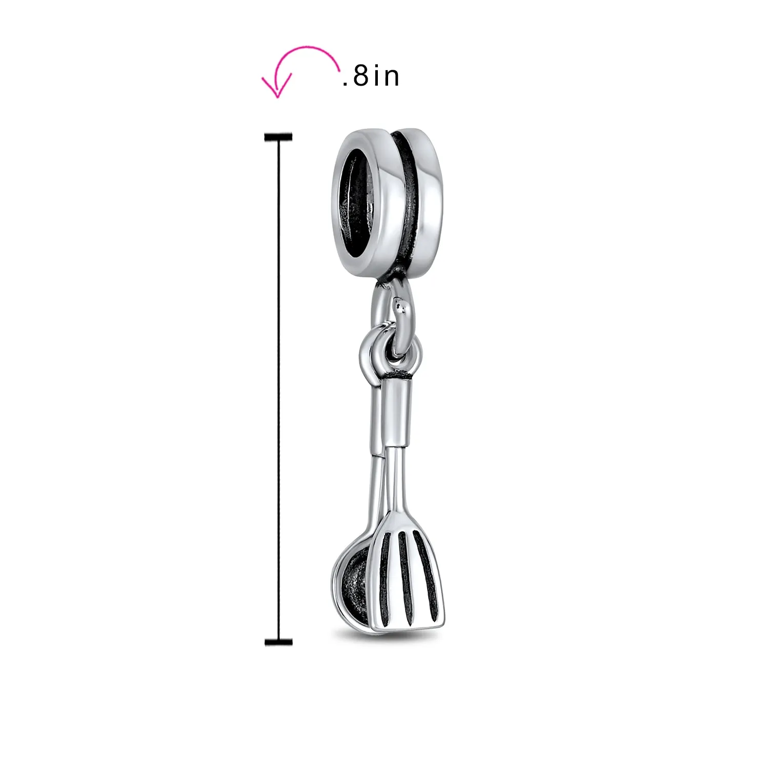 Chef Cook Culinary Utensils Dangle Charm Bead Sterling Silver for Bracelet