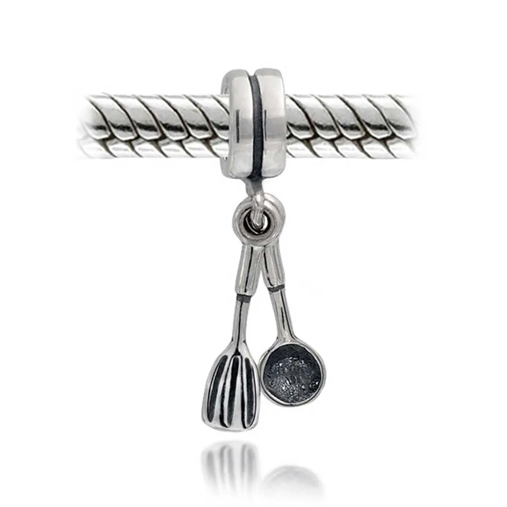 Chef Cook Culinary Utensils Dangle Charm Bead Sterling Silver for Bracelet