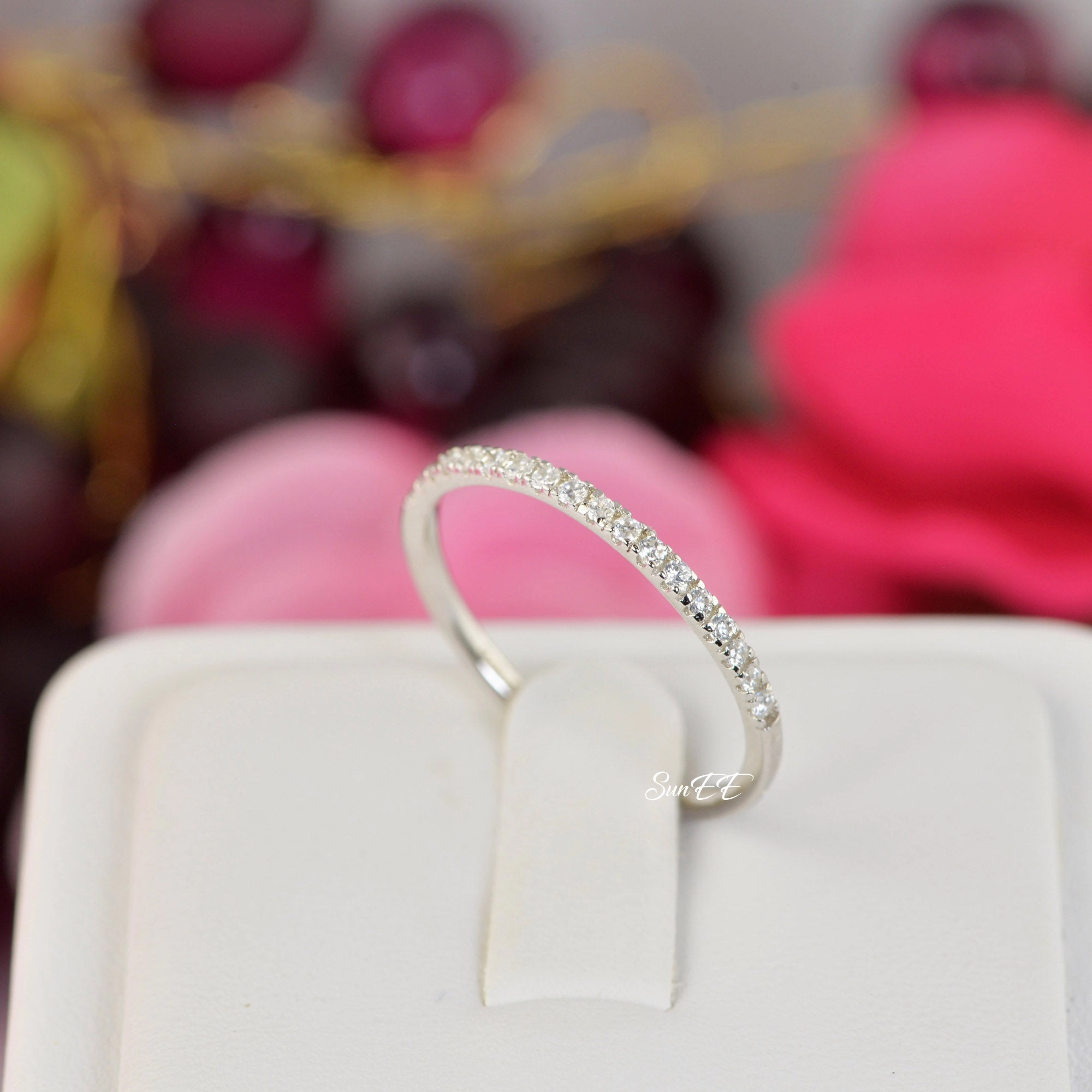 0.18ct Half Eternity Wedding Band Stack Promise Ring Diamond Simulated 925 Sterling Silver Anniversary Ring SKU:00200 High-Quality Design Glamorous Piece