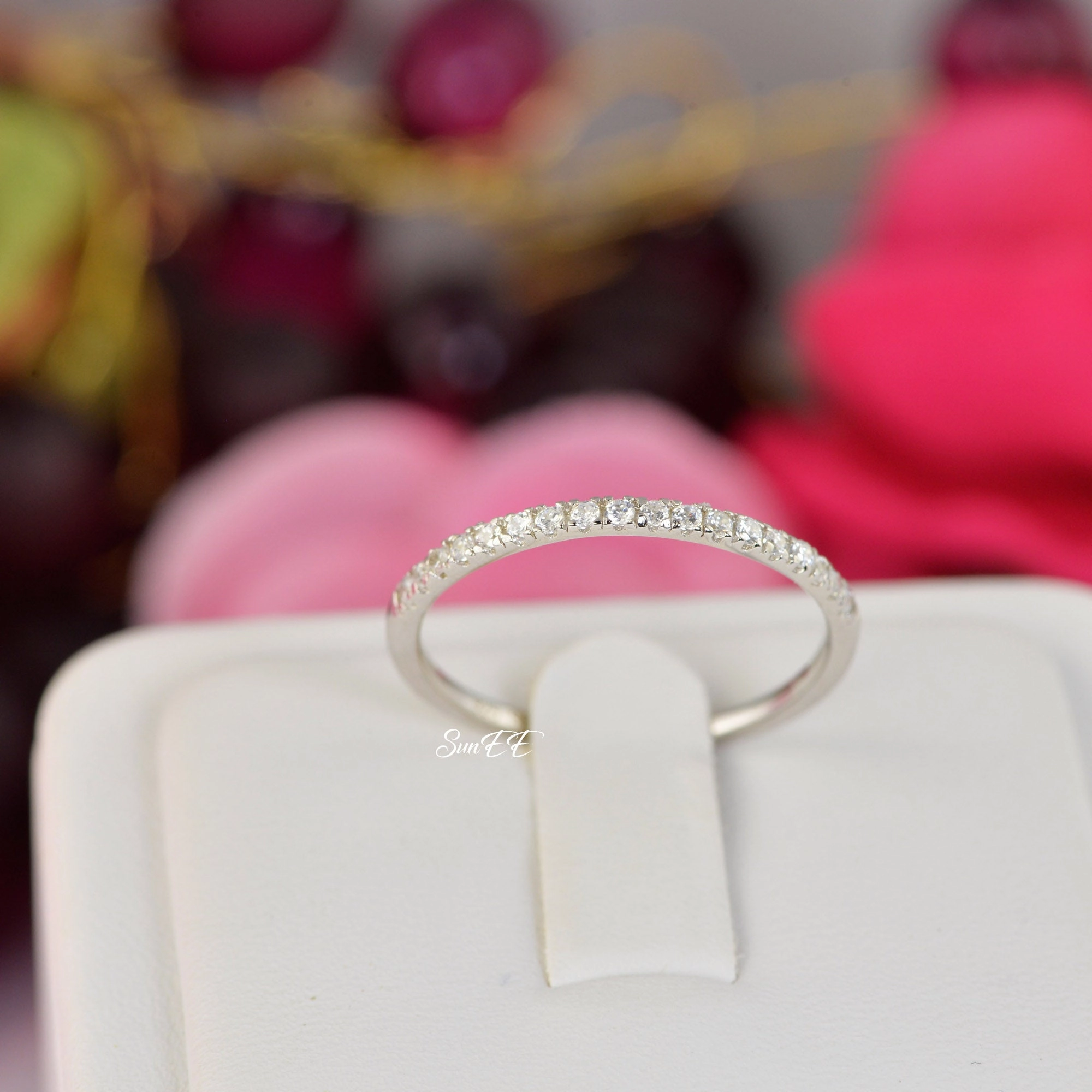 0.18ct Half Eternity Wedding Band Stack Promise Ring Diamond Simulated 925 Sterling Silver Anniversary Ring SKU:00200 Trend Piece