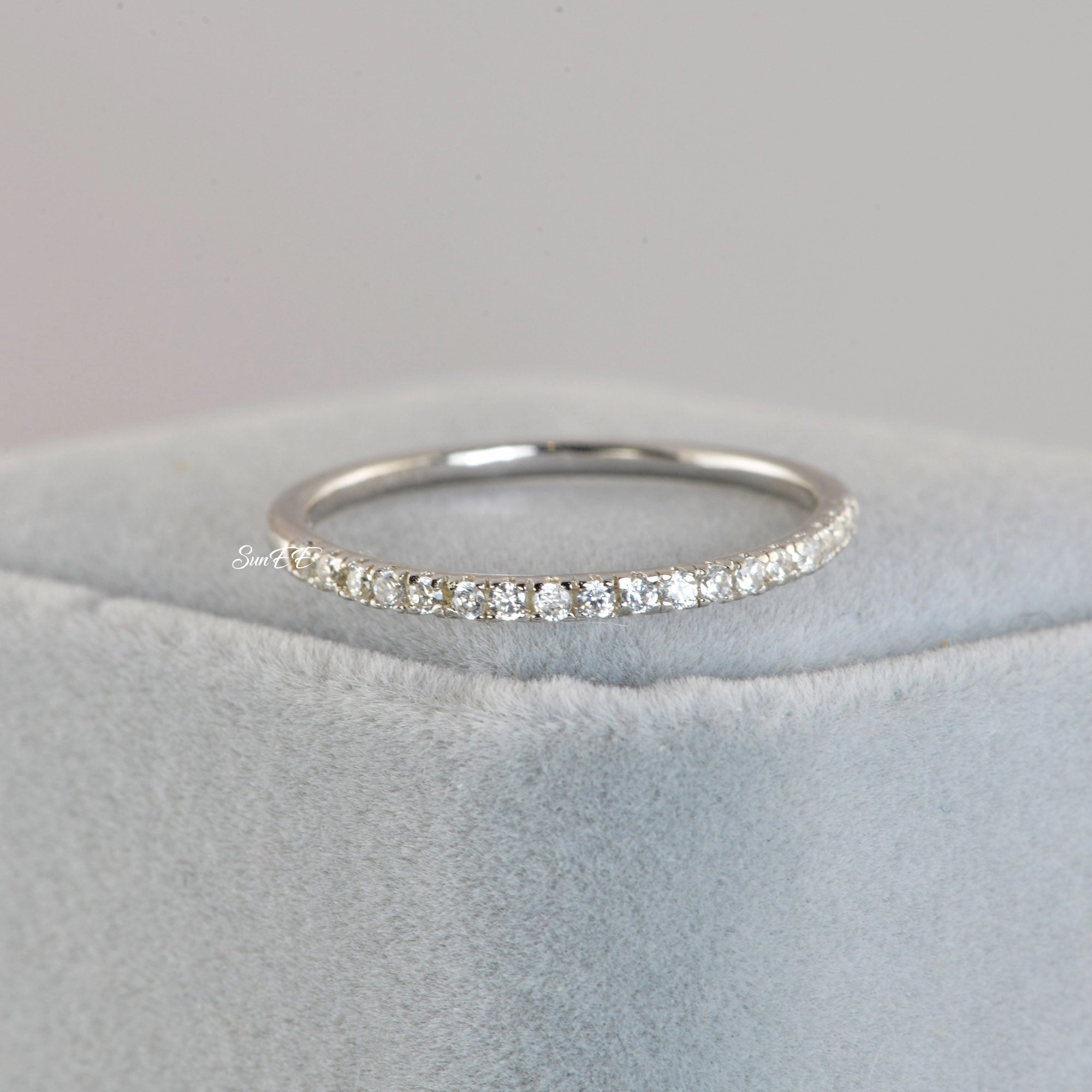 Artisan Shape Luxury Accessory 0.18ct Half Eternity Wedding Band Stack Promise Ring Diamond Simulated 925 Sterling Silver Anniversary Ring SKU:00200
