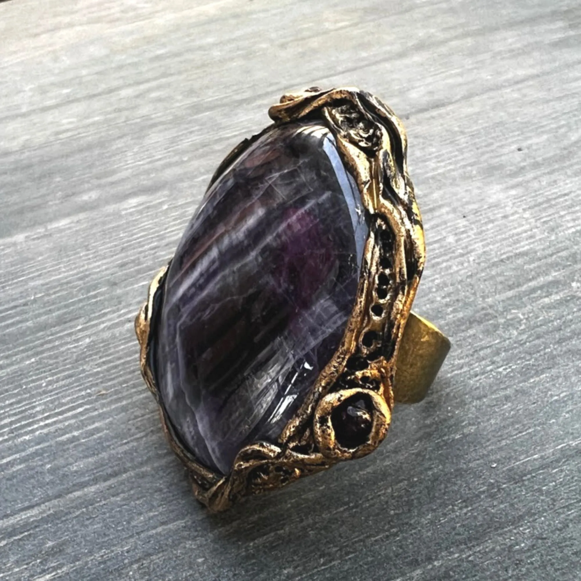 Chevron Amethyst ring, big rings for women, chunky stone ring, oversize huge ring