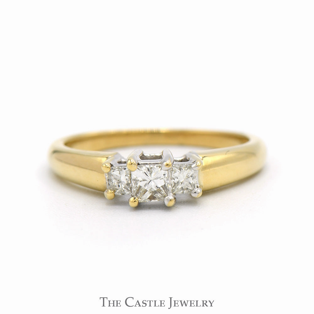 1/2cttw Three Stone Princess Cut Diamond Engagement Ring in 14k Yellow Gold Traditional Jewelry Low-Cost Work
