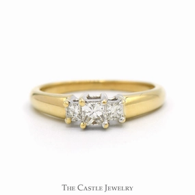 1/2cttw Three Stone Princess Cut Diamond Engagement Ring in 14k Yellow Gold Artful Gift