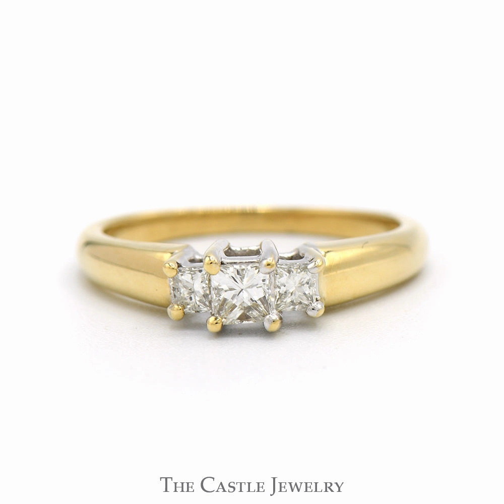 1/2cttw Three Stone Princess Cut Diamond Engagement Ring in 14k Yellow Gold Artful Gift