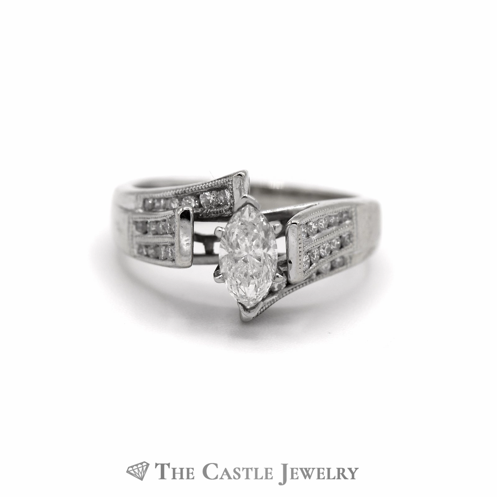 Elegant Symbol 1cttw Marquise Diamond with Unique Channel Set Bypass Design