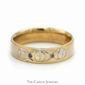 6mm Wide Men's Cross Designed Wedding Band with Diamond Accents in 10k Yellow Gold Future Classic