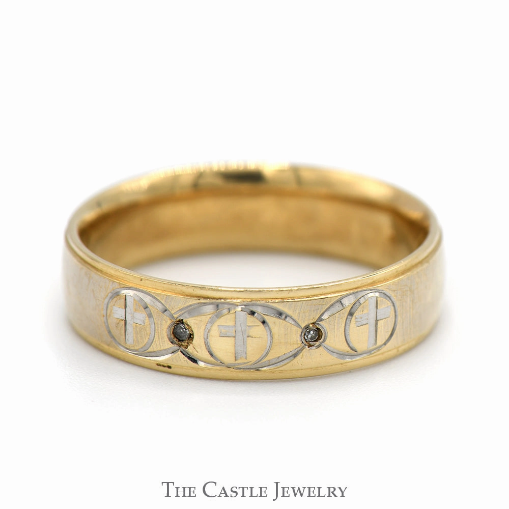 6mm Wide Men's Cross Designed Wedding Band with Diamond Accents in 10k Yellow Gold Future Classic