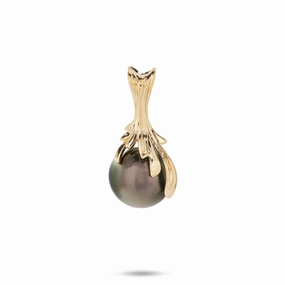 Contemporary Feature Waterfall Tahitian Black Pearl Pendant in Gold - 11-12mm