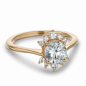 Low Key Protective Coating Matilda Round Lab Grown Diamond Starburst Halo Engagement Ring