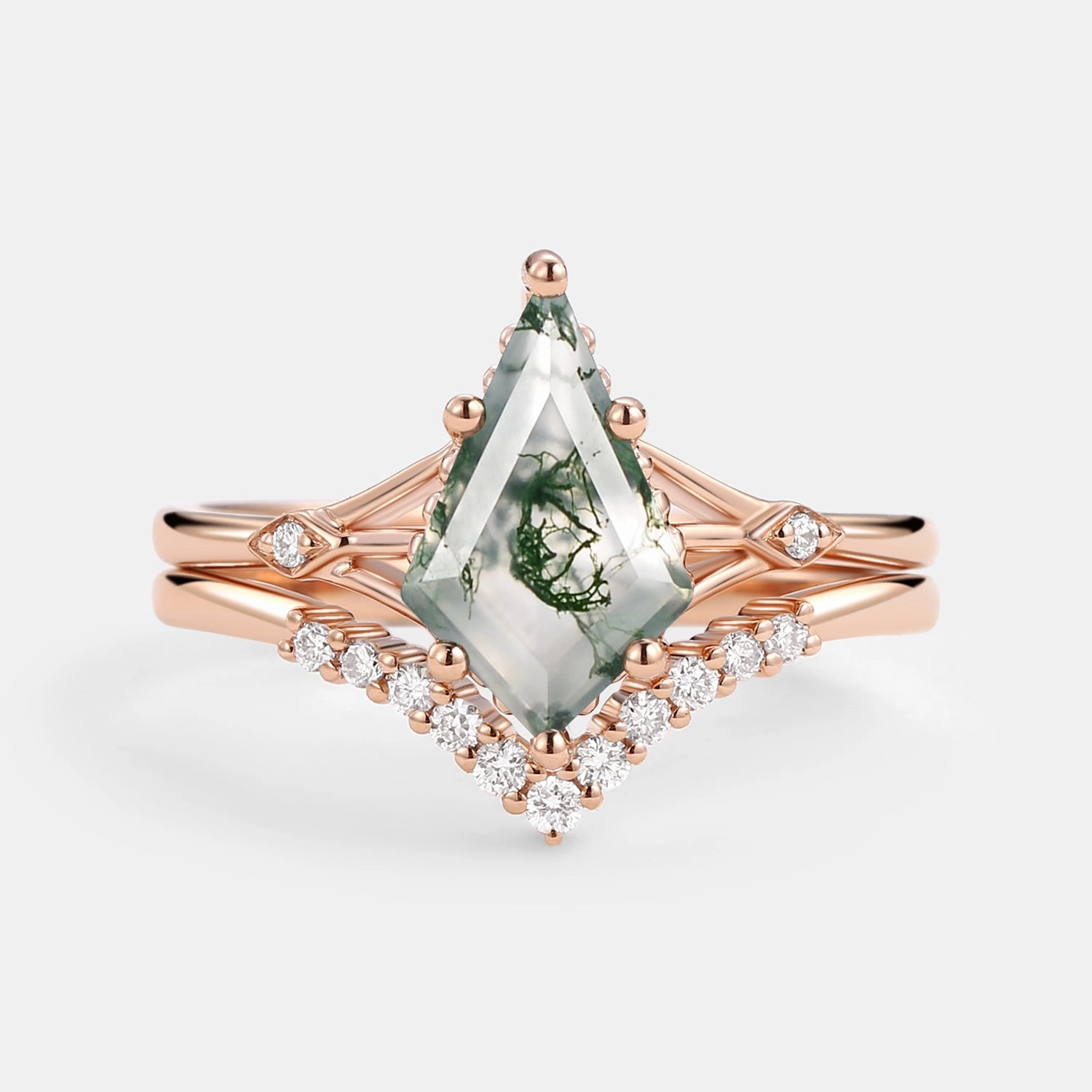 1.5ct Uniqueness Moss Agate Engagement Ring Set 2pcs - Vero Studio Shot Exclusive Look