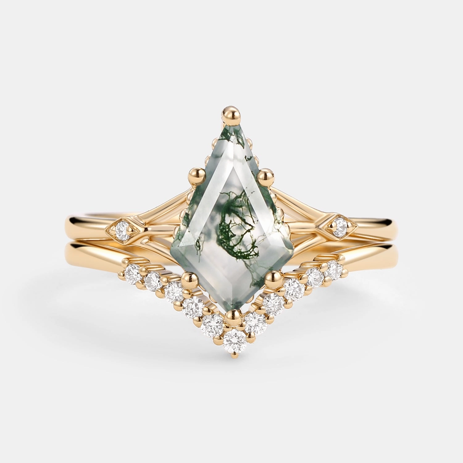 1.5ct Uniqueness Moss Agate Engagement Ring Set 2pcs - Vero Shiny Embellishment Day Accent