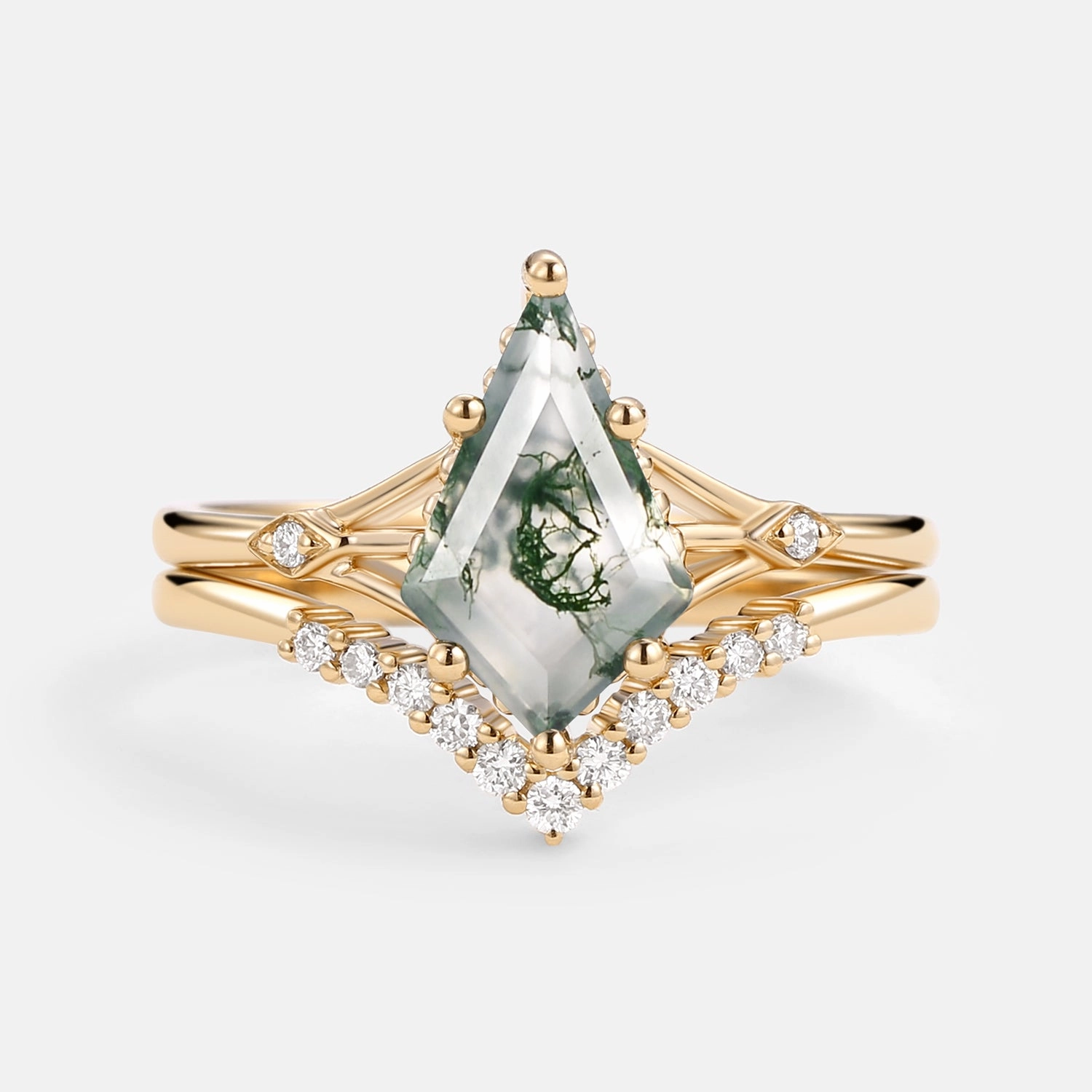 Bright Choice Custom Styling 1.5ct Uniqueness Moss Agate Engagement Ring Set 2pcs - Vero