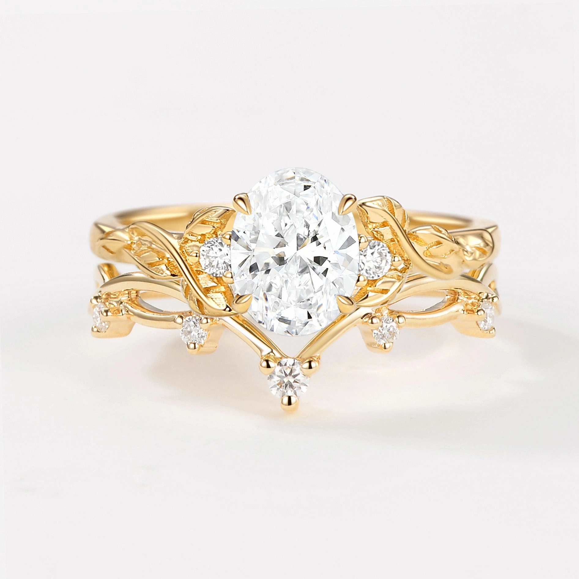 Fashion Craft Branches Oval Shaped Lab Grown Diamond Ring Set 2pcs