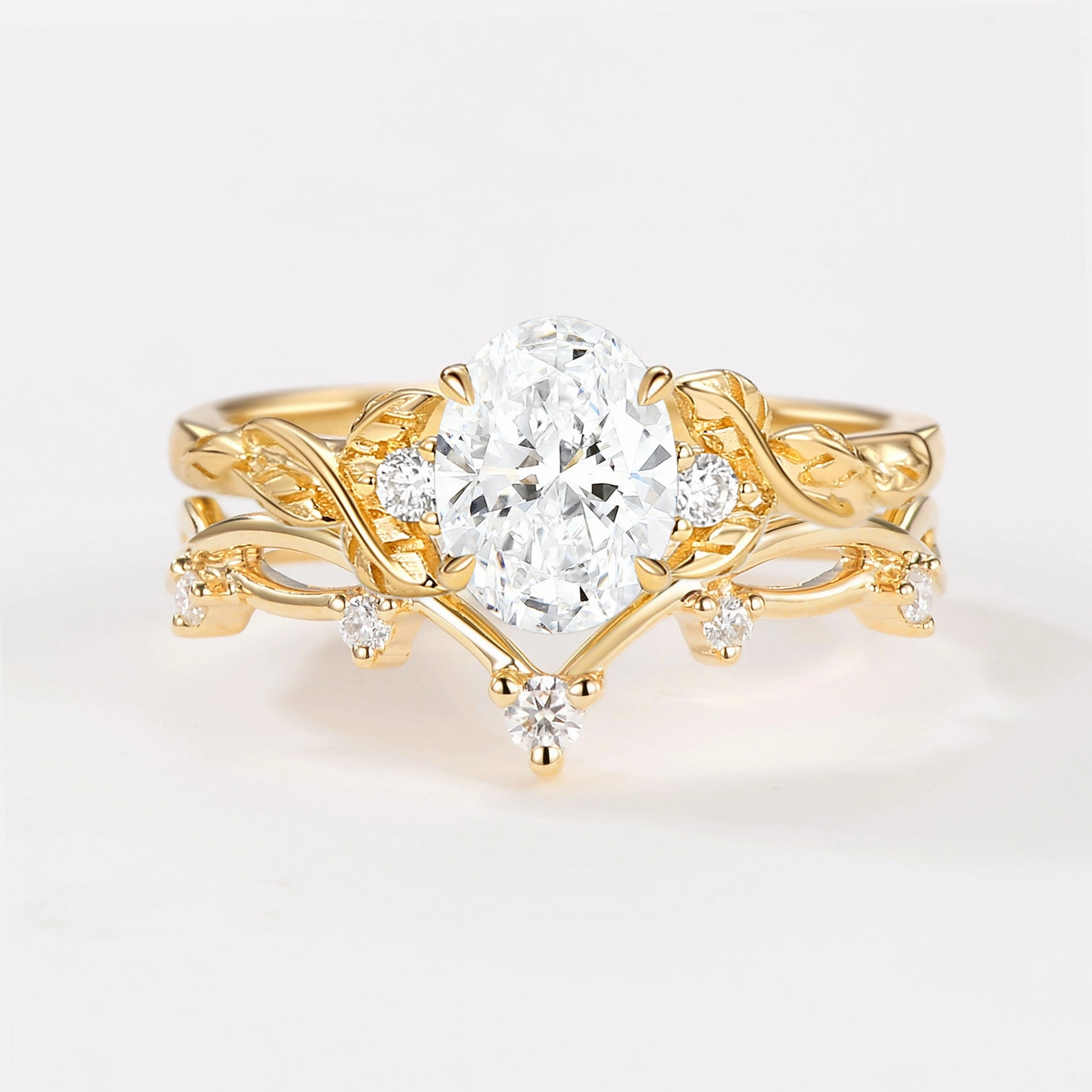 Branches Oval Shaped Lab Grown Diamond Ring Set 2pcs Elegant Features