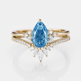 1.0ct Pear Blue Lab Grown Diamond Vintage Ring Set 2pcs - Lydia Boho Mood Precious Detail