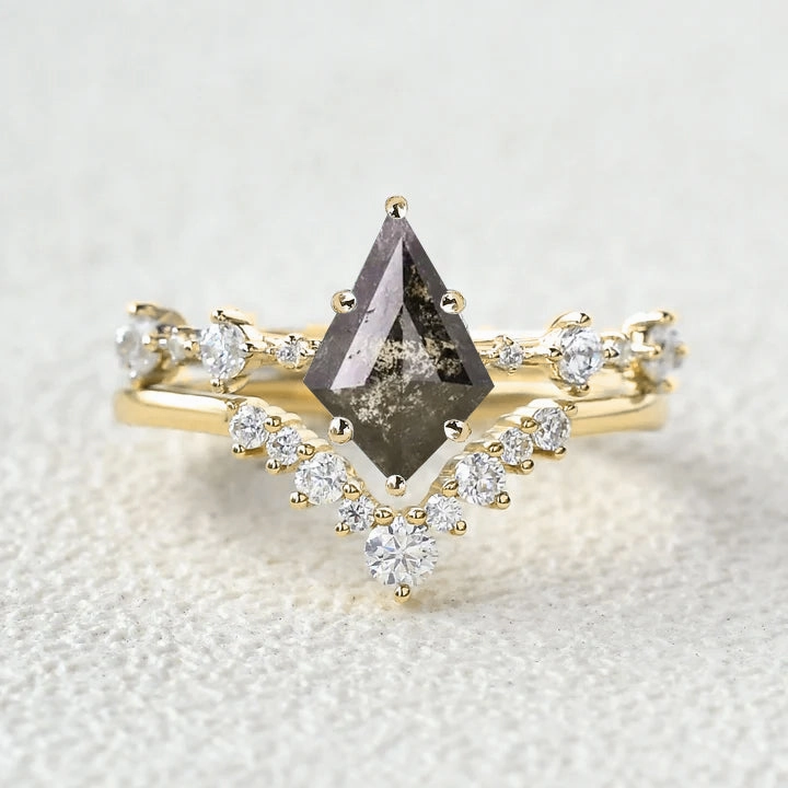 Cluster Black Rutilated Quartz Engagement Ring Sets 2pcs Unique Creation Flawless Touch