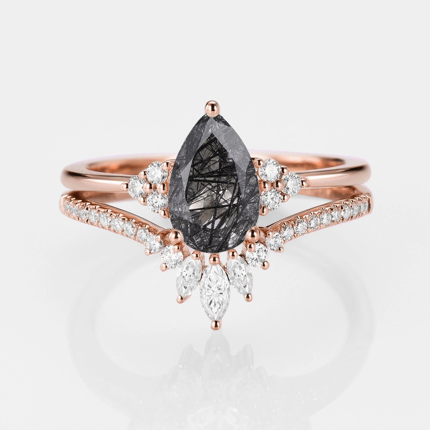 Refined Layer exquisite design 1.5ct Signature Pear Vintage Moss Agate Engagement Ring Set 2pcs - Lydia