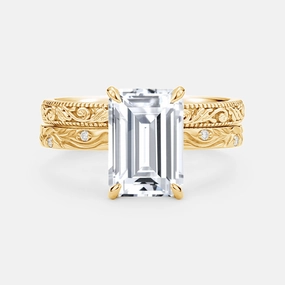 Handmade Jewelry Contemporary Style Emerald Cut Engraved Lab Grown Diamond Vintage Ring Set 2pcs - Prism
