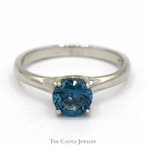 Sentimental Expression Round Blue Topaz Solitaire Engagement Ring in 14k White Gold