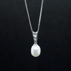 Chloe X - White Pearl Crystal Silver Pendant