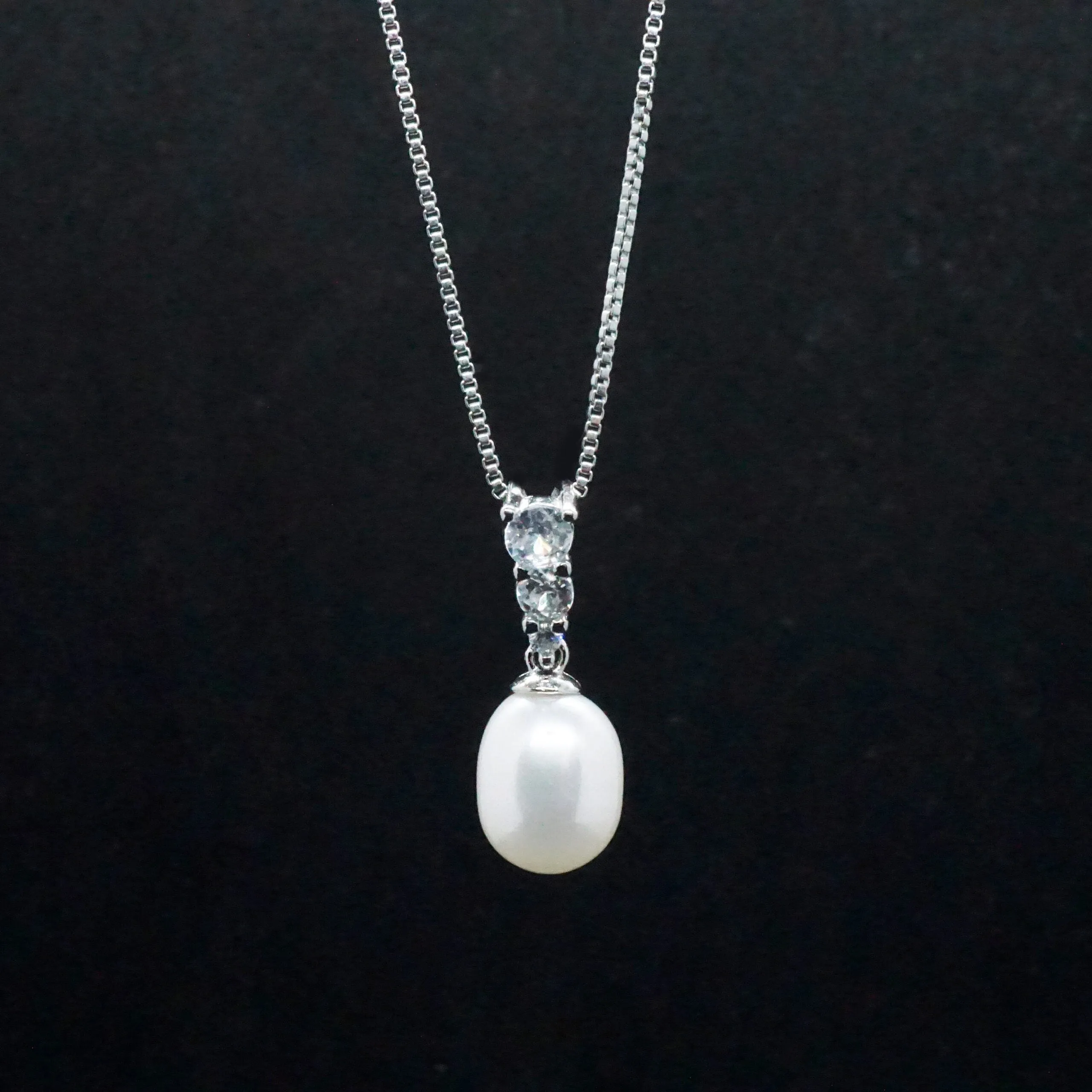 Chloe X - White Pearl Crystal Silver Pendant