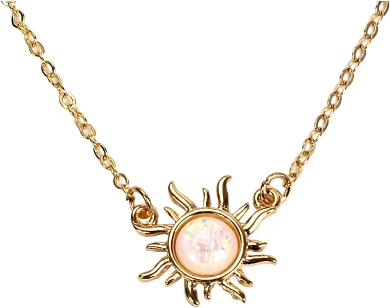 Choker Necklace Occidental Necklace Women'S Sunflower Opal Necklace Choker Pendant Short Chain Small (Gold, One Size)