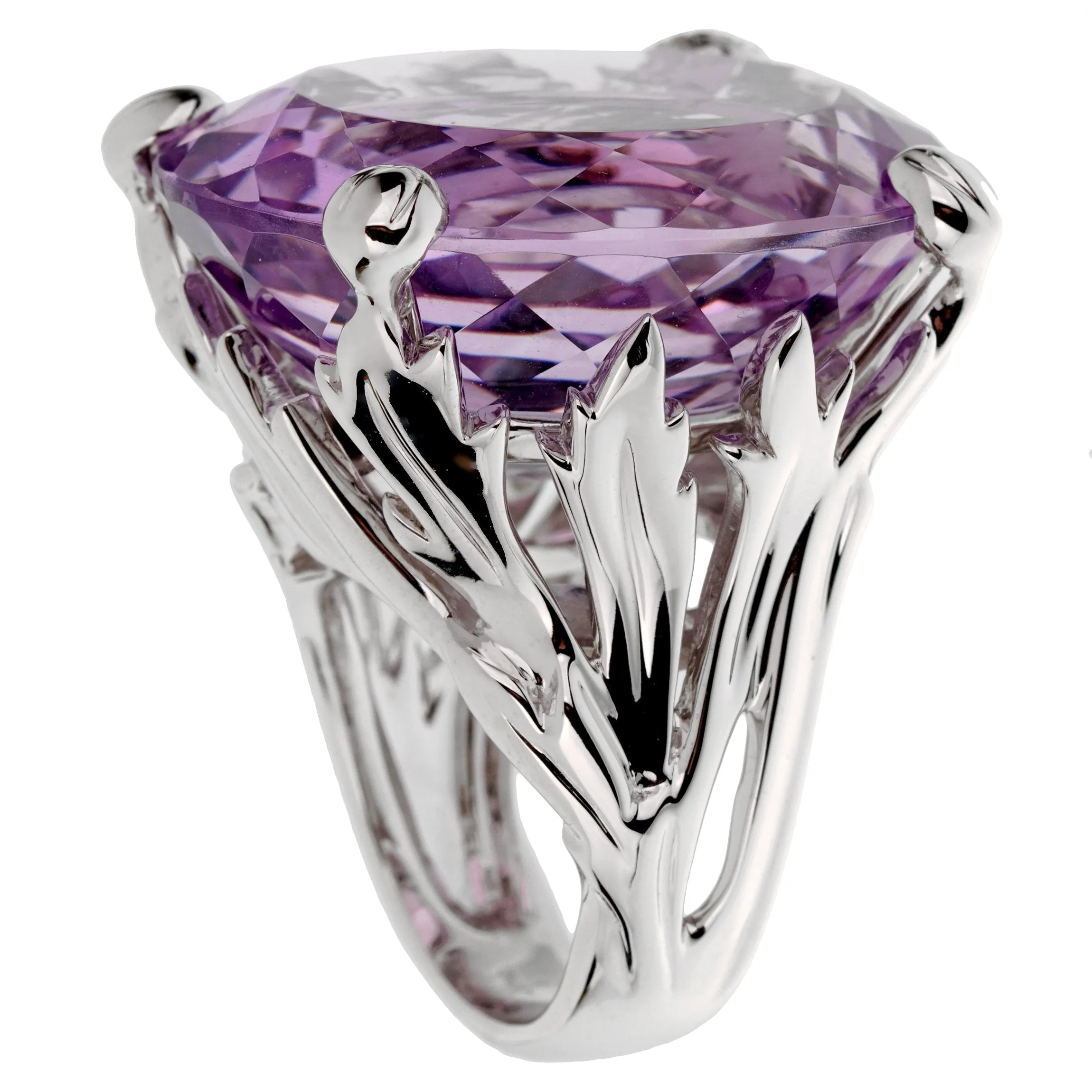 Christian Dior 44.5ct Amethyst Diamond Cocktail White Gold Ring Sz 6 3/4