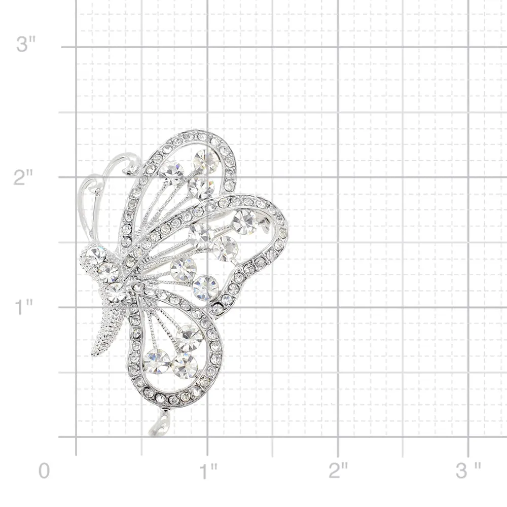 Chrome Flying Butterfly Crystal Brooch and Pendant