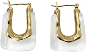 Chunky Clear Retro U Shaped Hoop Minimalist Square Resin Huggie Earrings for Women