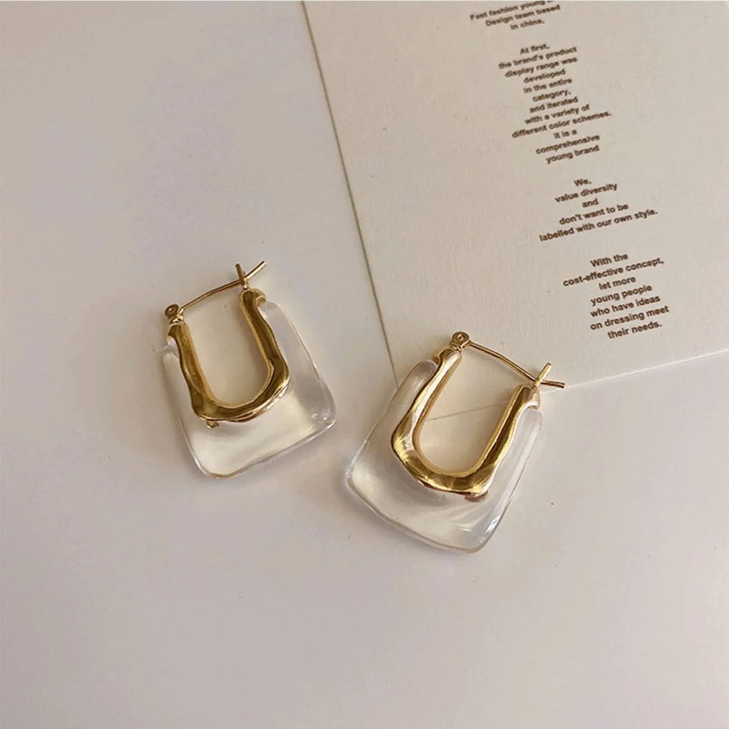 Chunky Clear Retro U Shaped Hoop Minimalist Square Resin Huggie Earrings for Women