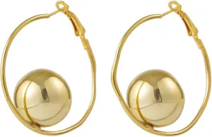 Chunky Round Ball Hoop Dangle Earrings for Women Minimalist Gold Plated Geometric Thick Huggie Earrings Exaggerated Punk Statement Jewelry Gifts