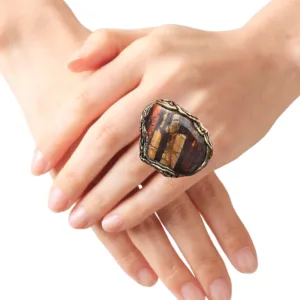 Chunky Tiger Iron Jasper Big Stone Ring, Statement Large Cocktail Ring of Bold Elegance