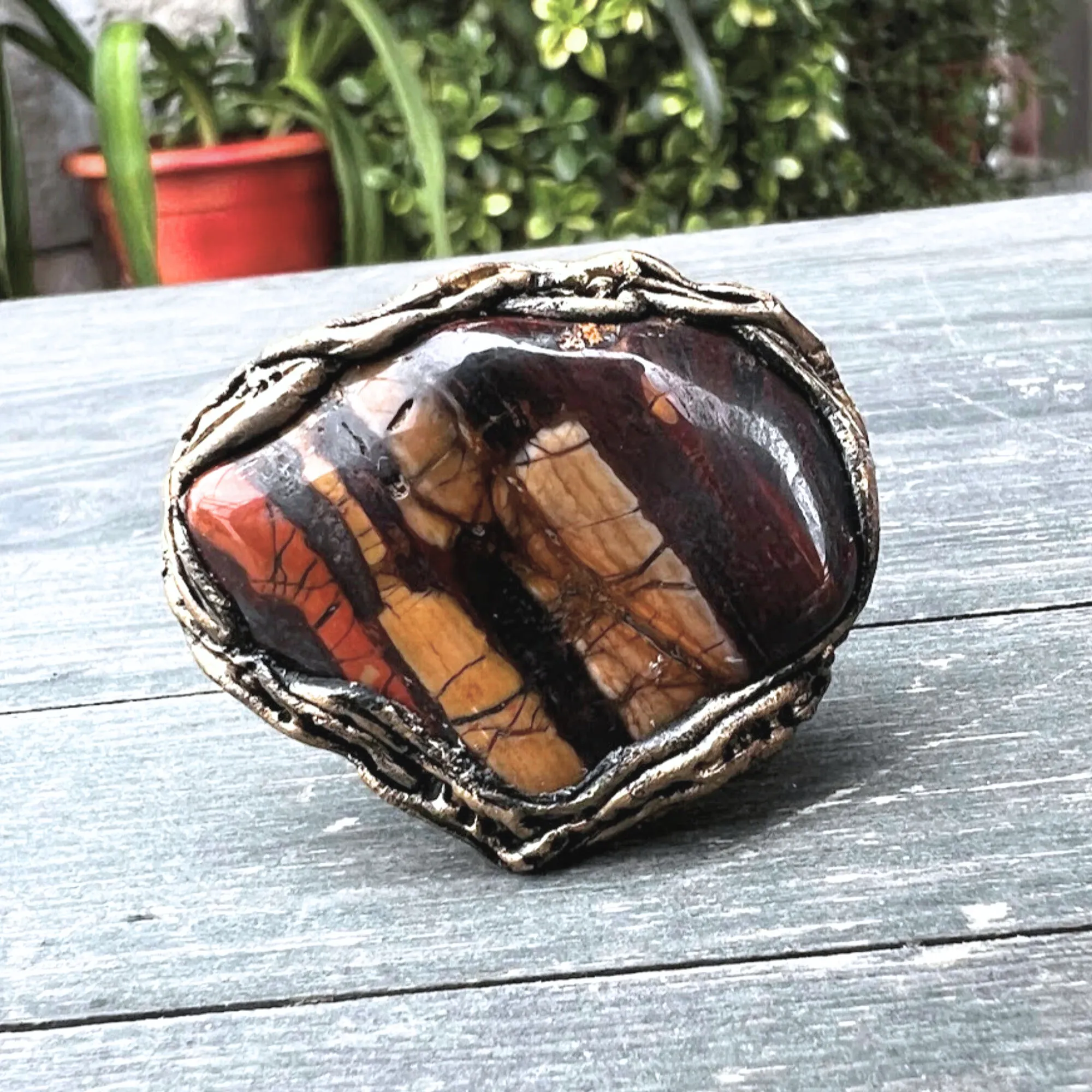 Chunky Tiger Iron Jasper Big Stone Ring, Statement Large Cocktail Ring of Bold Elegance