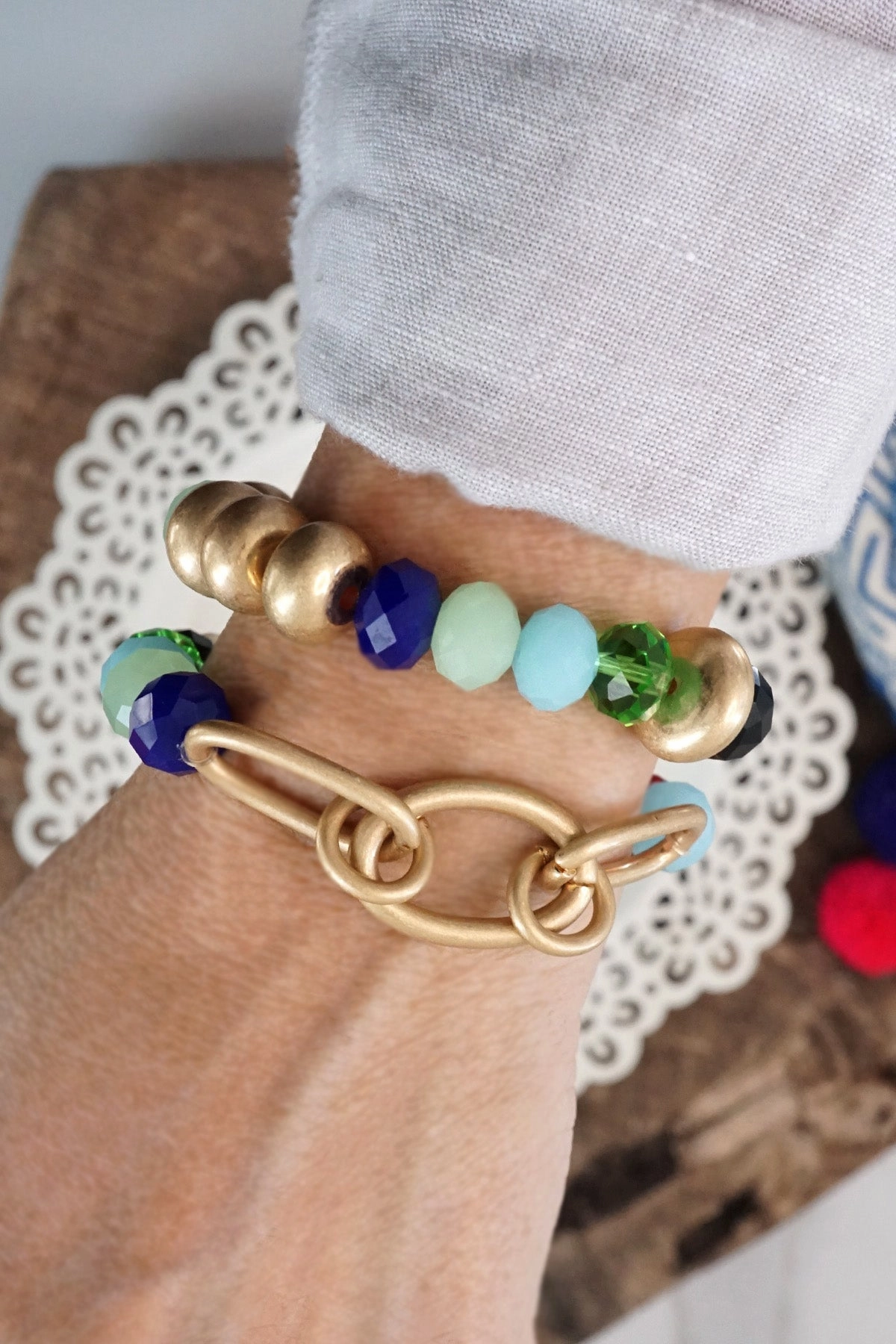 Chunky Beaded Bracelets set in Multi Color with a chain Interchangeable Style