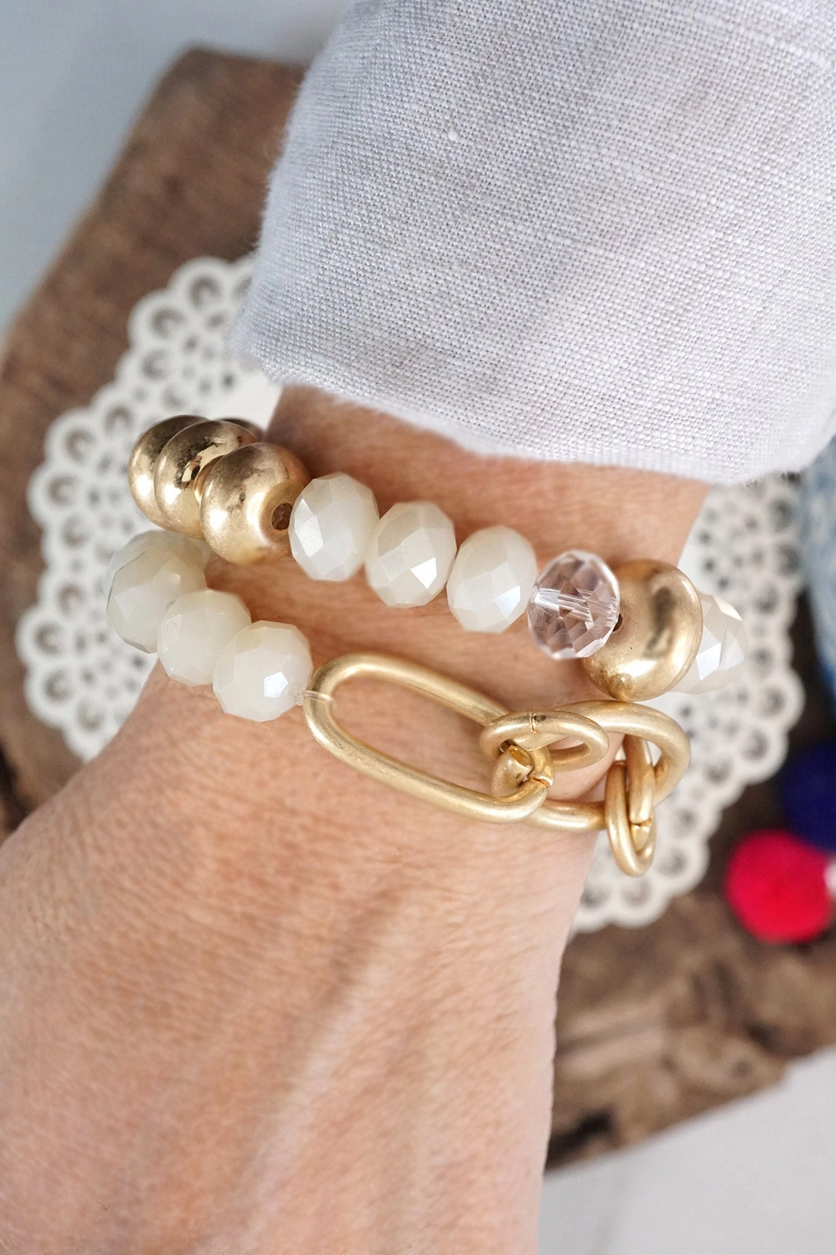 Chunky Beaded Bracelets set in White with a chain Proven Formula