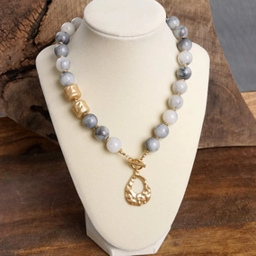 Chunky Beaded Front Toggle Statement Necklace Teardrop Pendant Machine Made Adornment Personalized Item