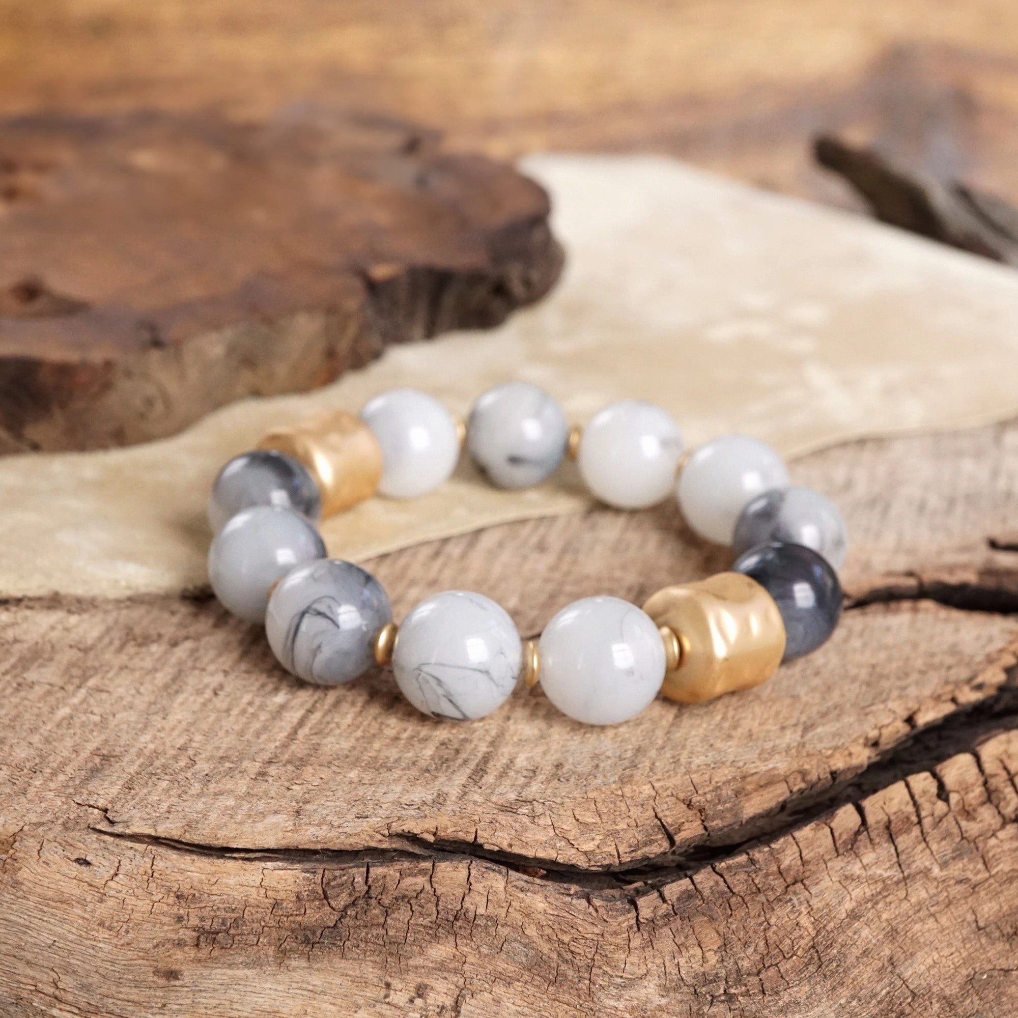 Chunky Beaded Statement Bracelets Gold Red Brown Green Gray Chief Ornament