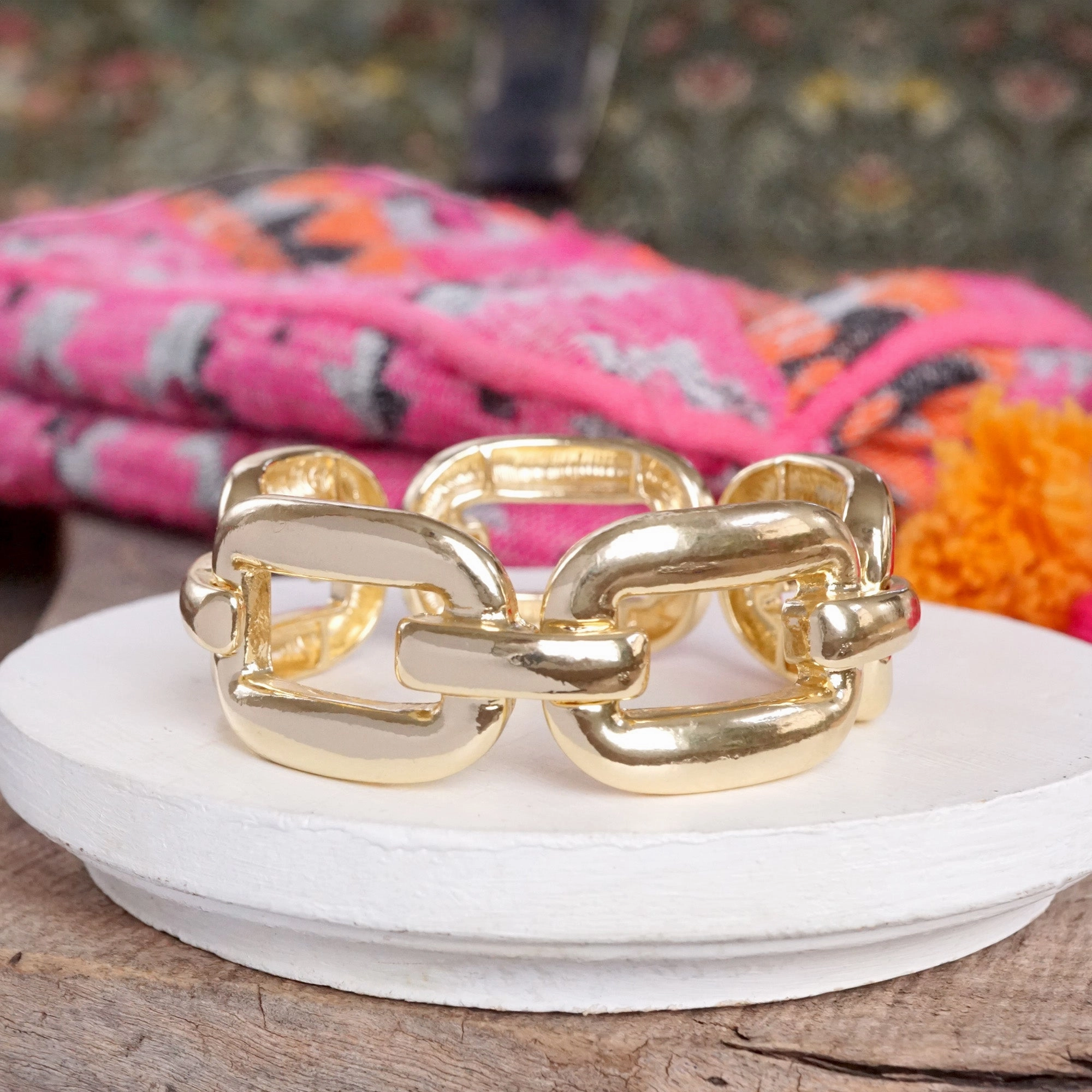 Fundamental Find Chunky Chain Statement Stretchy Bangle Bracelet in gold or silver tone