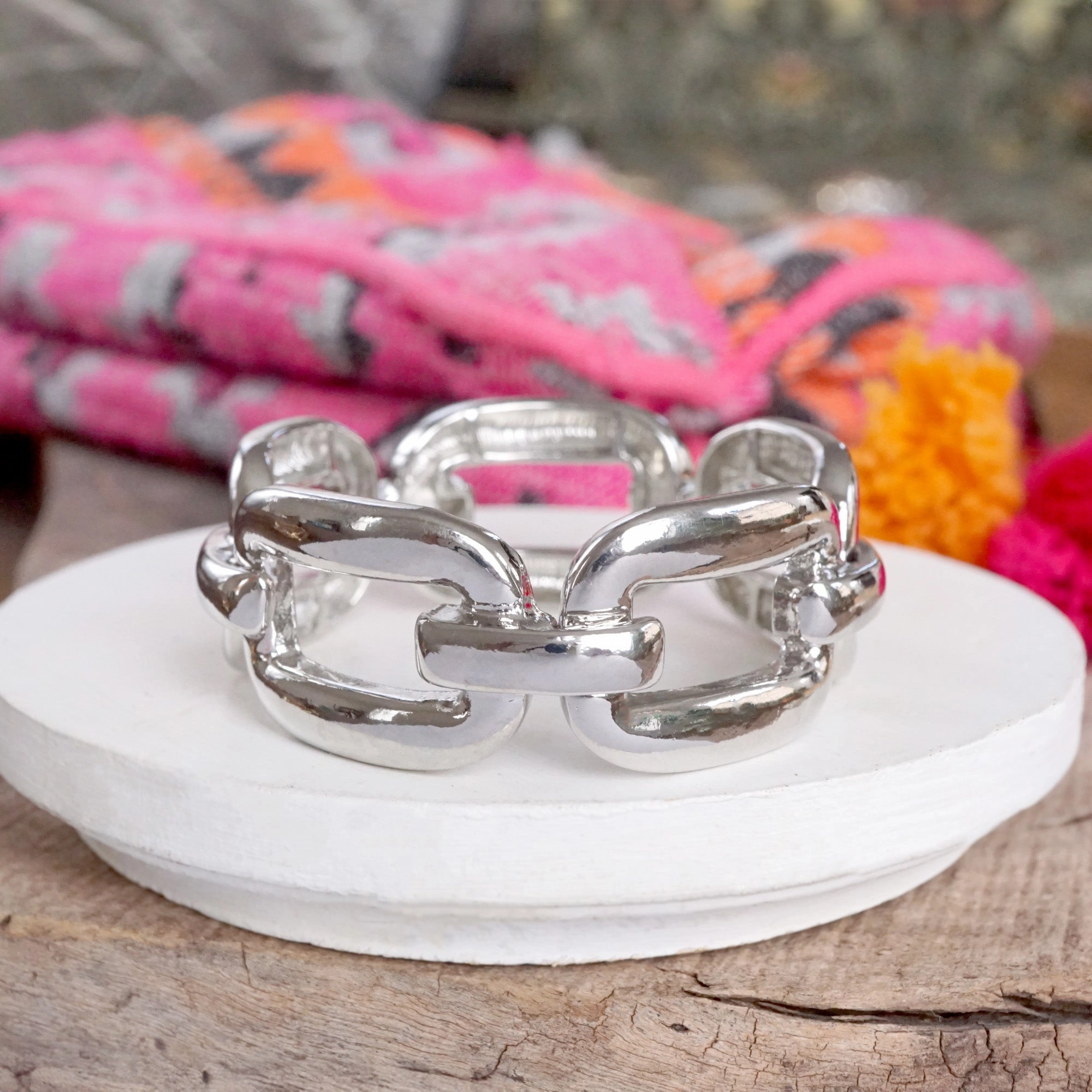 Chunky Chain Statement Stretchy Bangle Bracelet in gold or silver tone Joyful Fusions