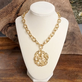 Chunky Chain Tangled Pendant Statement Necklace in Gold Tone Timeless Gift