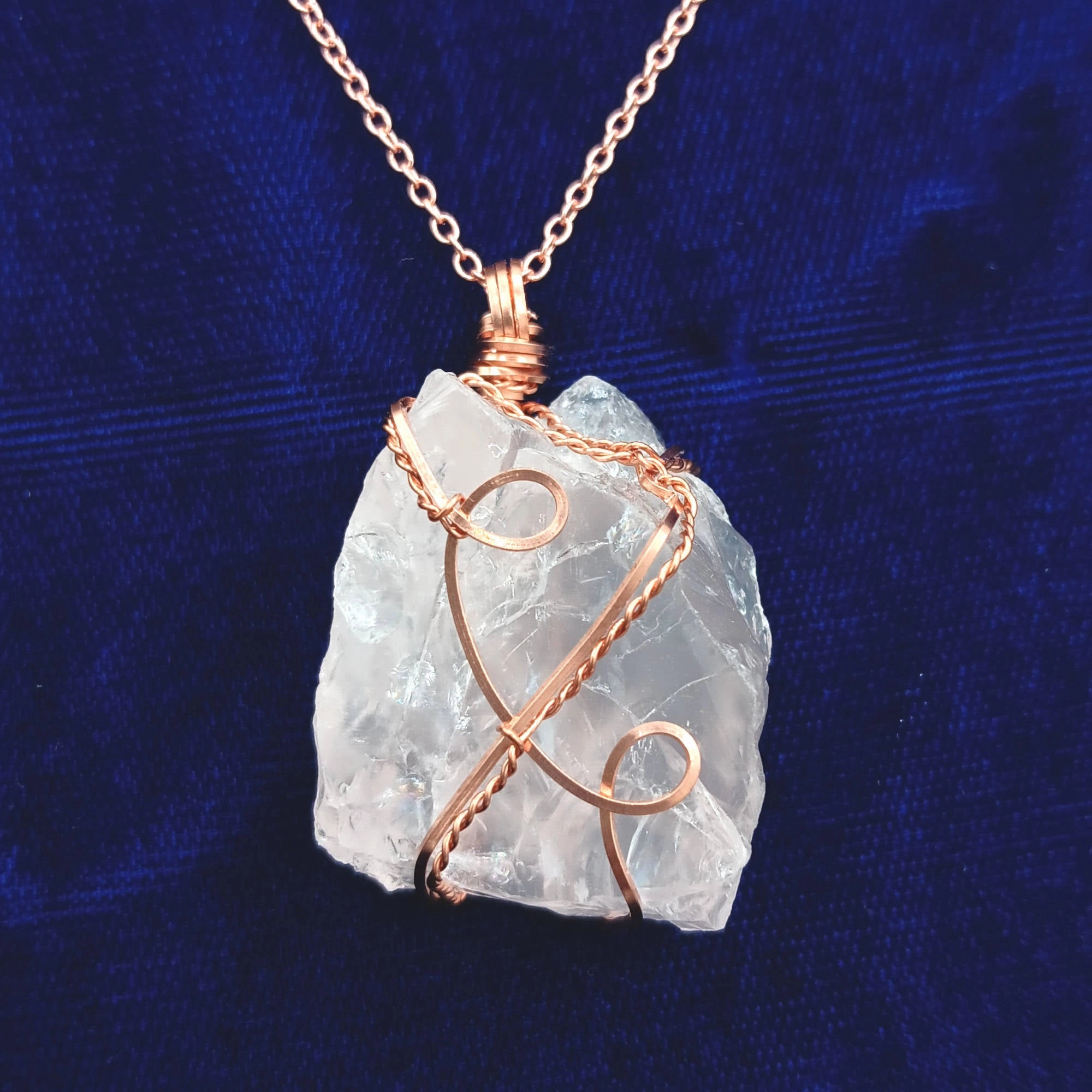 Daughter Gift Chunky Raw Rose Quartz Copper Wire-Wrapped Pendant ?C Handmade Healing Crystal Necklace for Love & Heart Chakra