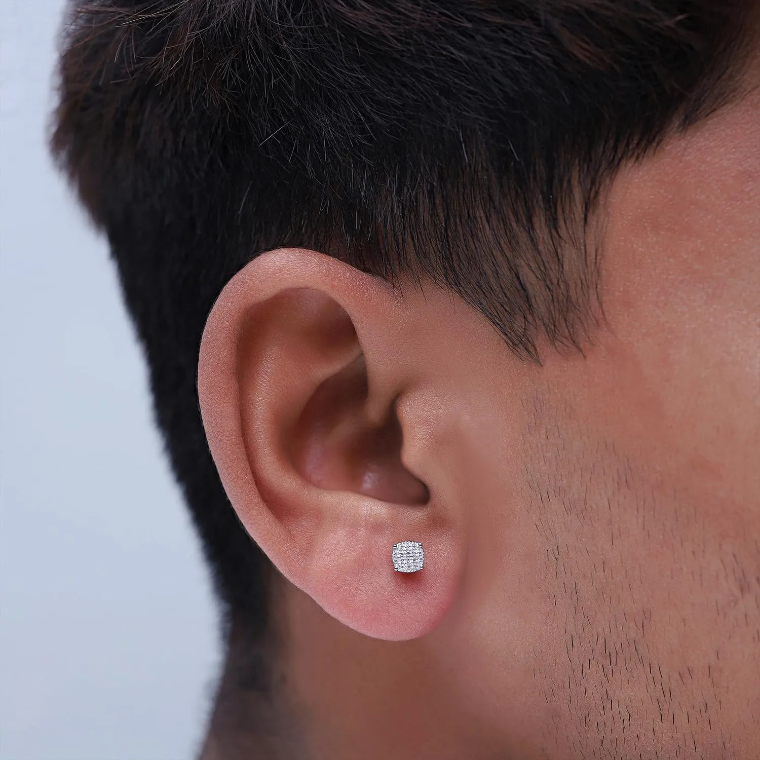 Circle Cluster Stud Earrings for Men 1/6 Cttw Round Natural or Lab Grown Diamond Ear Studs with Screw Backs in 14k Solid Gold Jewelry Gift for Him