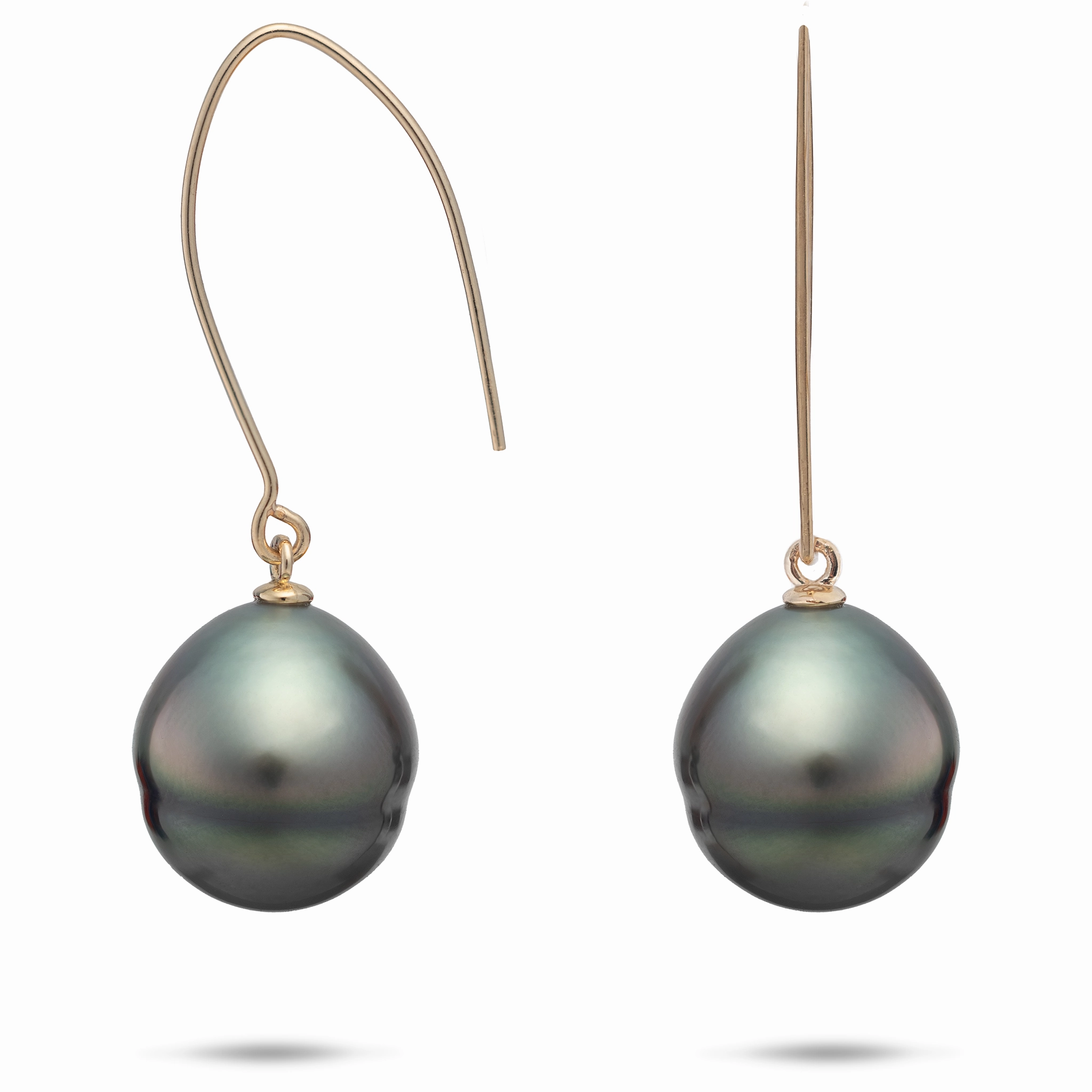 Gentle Finish Circle Tahitian Black Pearl Earrings in Gold - 12-15mm