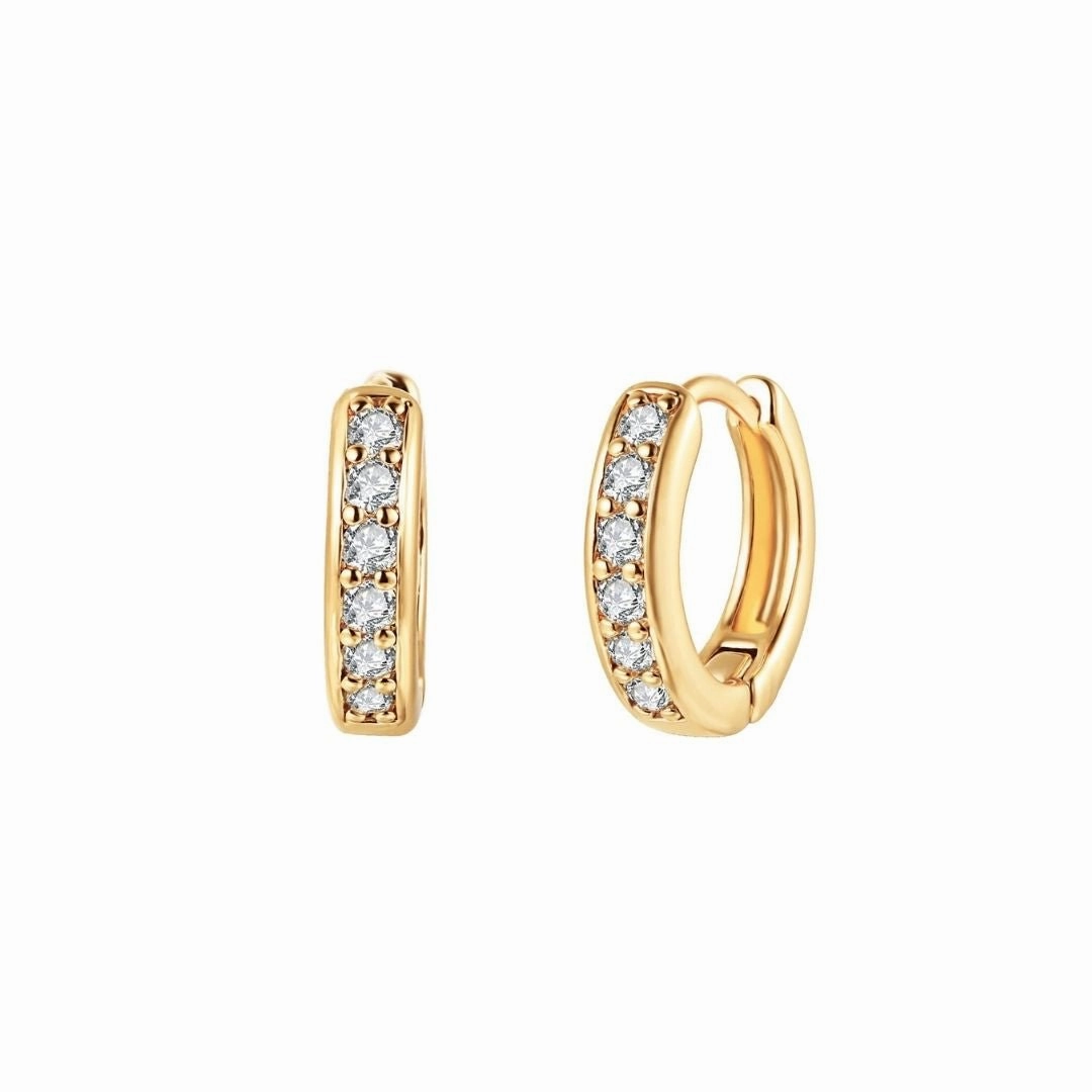 Secure Creation 18K Gold Plated Round Cut Crystal Huggie Earrings