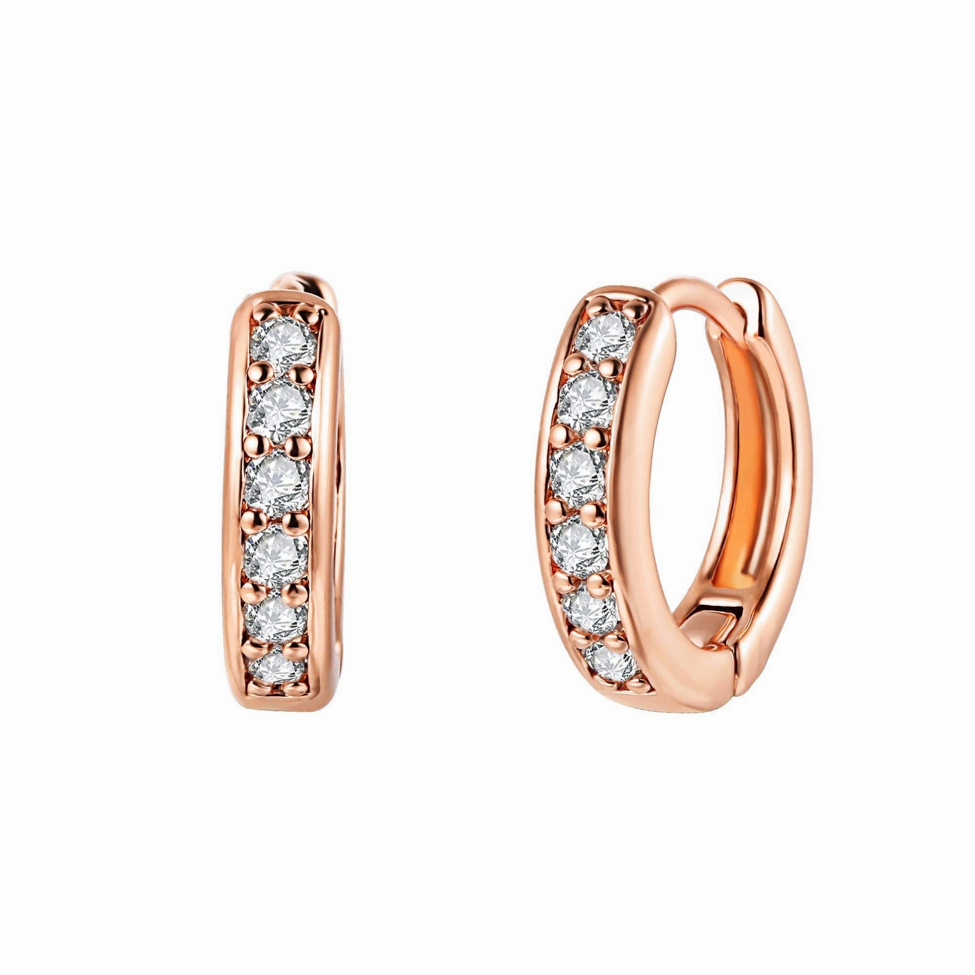 Polished Decor Secure Accessory 18K Gold Plated Round Cut Crystal Huggie Earrings