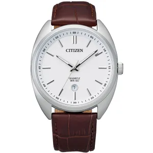 Citizen Men's Quartz Watch - White Dial Brown Leather Strap | BI5090-09A